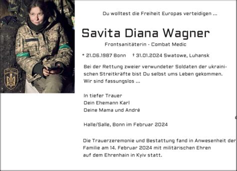 Traueranzeigen von Savita Diana Wagner 